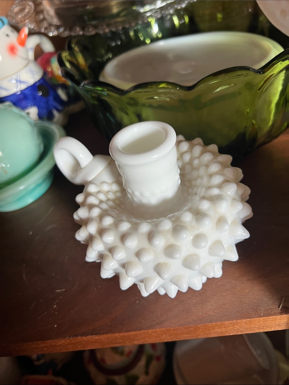 Anchor Hocking White Hobnail Milk Glass Chamberstick Candle Holder